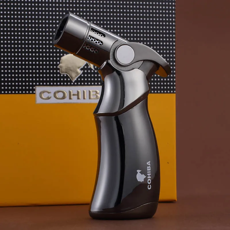 COHIBA Высокое качество металла Firedragon пистолет Стиль газ-бутан ветрозащищенная тройной факел пламени сигареты сигары сварочная зажигалка - Цвет: Dark Grey