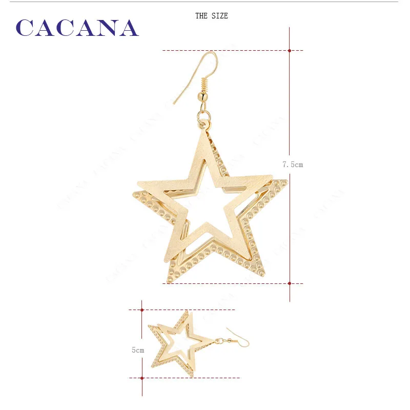 Длинные серьги CACANA для женщин Двойные с пятью заостренными звездочками