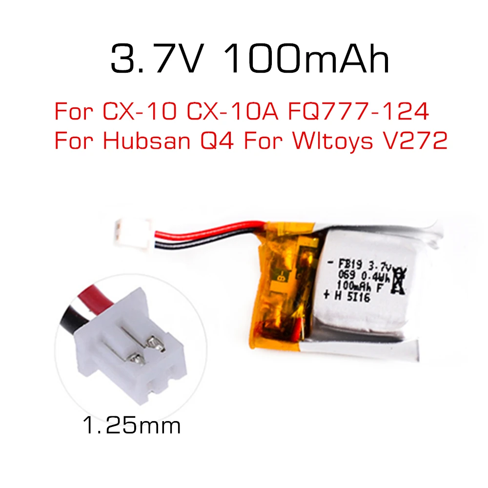 10pcs/lot CX-10 3.7V 100mAh Battery for Cheerson CX-10A FQ777-124 Wltoys V272 V282 V292 Hubsan Q4 H111 Mini RC Quadcopter Parts | Игрушки и
