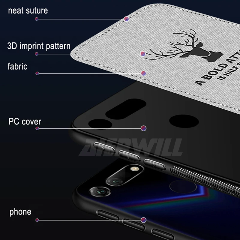 Тканевый чехол для huawei Honor вид 20 мягкий каркас ткань с эффектом потертости