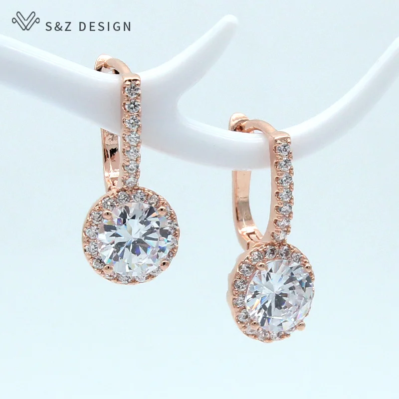 Серьги подвески S & Z из розового золота 585 пробы с круглым