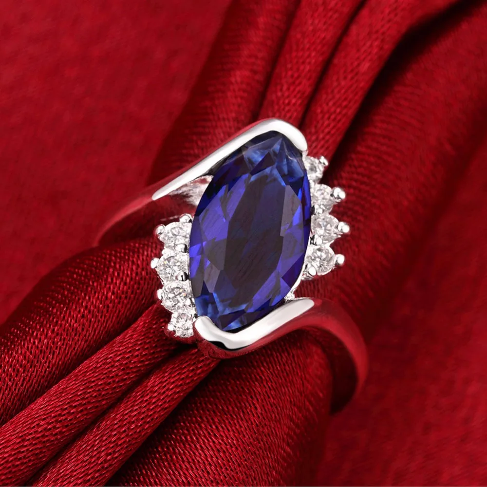 Кольцо с большим камнем синее циркониевое ювелирное изделие кристаллом