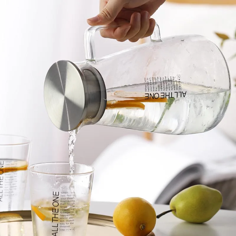1500ml-2600ml Brief Cold Water Pot Transparent Glass Large Capacity Teapot / Handle Pots Lemon Juice Milk Kettles Home Drinkware | Дом и сад
