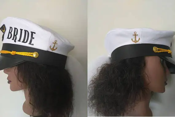 

persoanlize nautical wedding Bride Captains hat with veil marina Captains hats Bachelorette Lets Get Nauti, Let's get ship faced