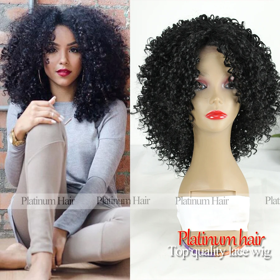 Высококачественные Синтетические Кружева Перед Парики Короткие Afro Kinky Вьющиеся