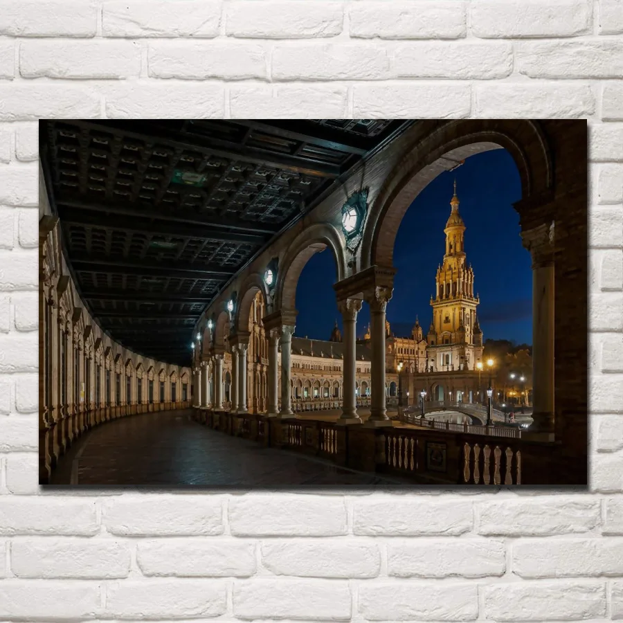 

Seville Spain night lights area city landscape 400FJ living room home wall art decor wood frame fabric posters