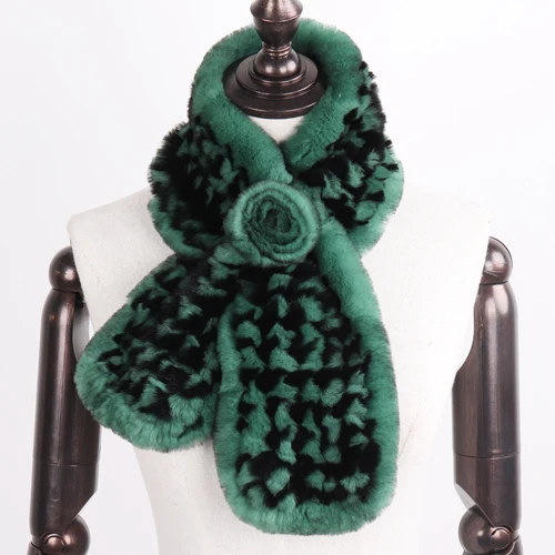 GREEN AND BLACK Горячая распродажа женский настоящий шарф из меха кролика рекс натуральный мягкий мех кролика Рекс Глушитель женский модный вязаный шарф из меха кролика рекс - Цвет: GREEN AND BLACK