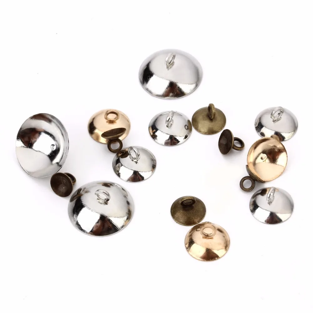 

50pcs/lot Rhodium Bronze Dome Iron Pearl Pendant Connector Bail Cap fit 6mm 8mm 10mm 15mm Beads DIY Jewelry Making Findings