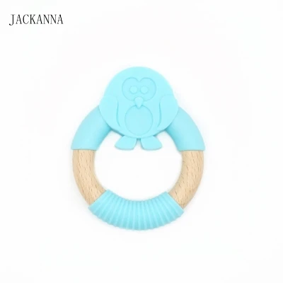 1PC Animal Shape Silicone Teether Wooden Ring Nursing Accessories Chewable Rattle Toy Circle Newborn Shower Gifts Baby Teether - Цвет: 13