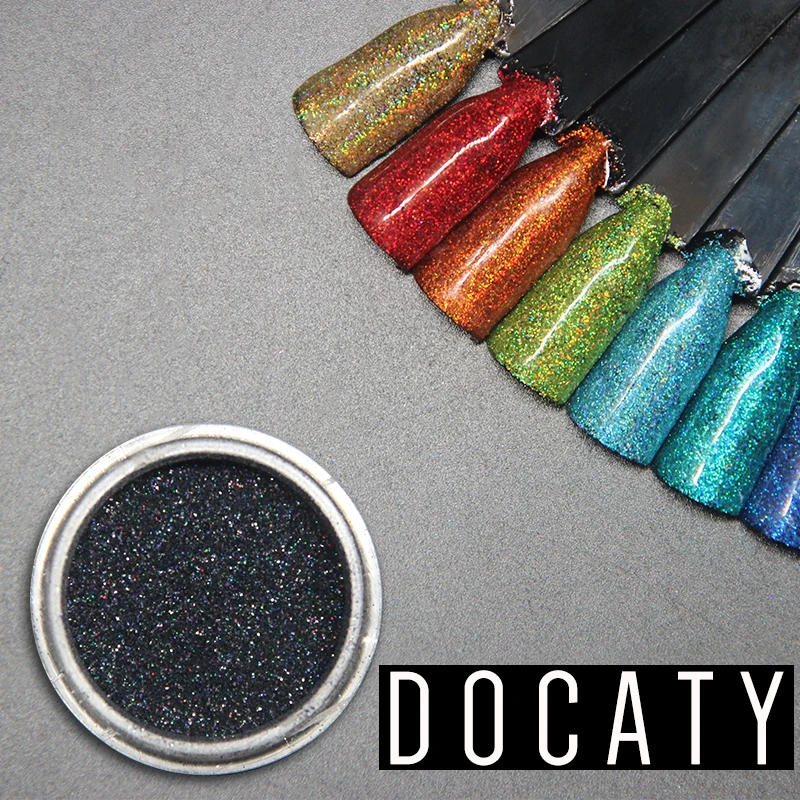 Голографическая пудра Docaty для ногтей с блестками 1 коробка серебристая блестящая
