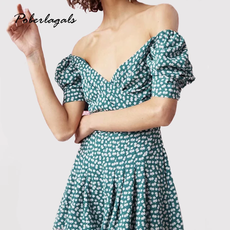 vestidos verano 2018 Summer Women Vintage retro romantic printed chest wrapped holiday puff sleeve mini Dress robe femme dress | Женская