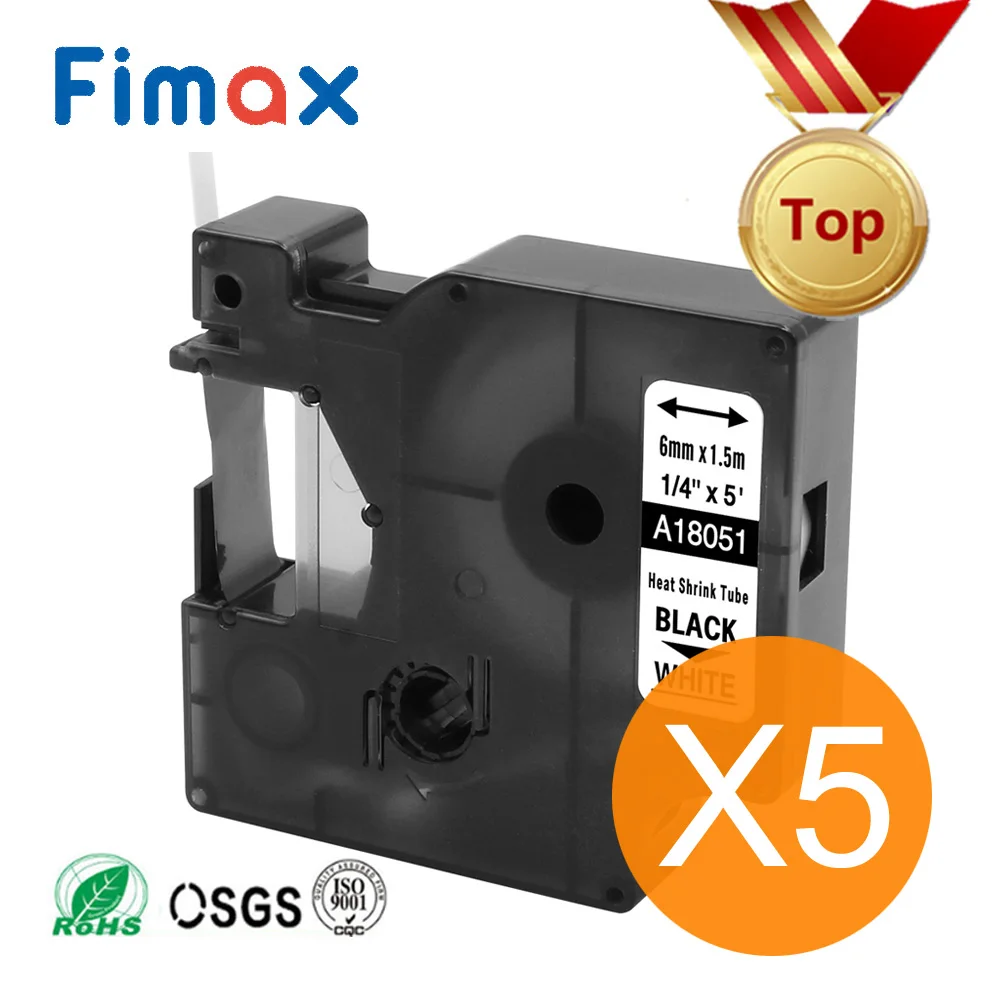 Fimax 5 шт. Совместимость с Dymo промышленная термоусадочная трубка 18051 6 мм 18052 18053 18054