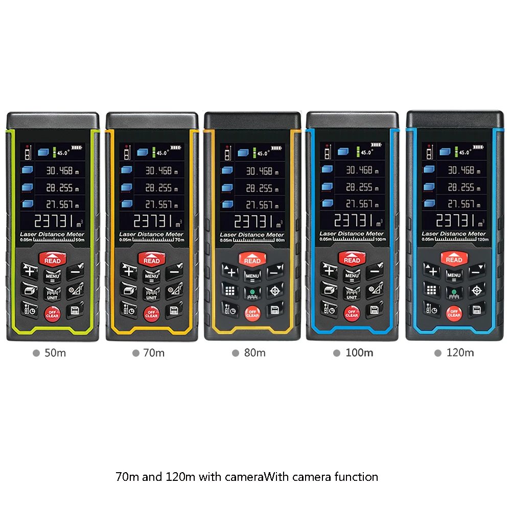 

Mini Handheld LCD Digital Laser Distance Meter USB Range Finder Distance Area Volume Measurement 100 Groups Data Storage