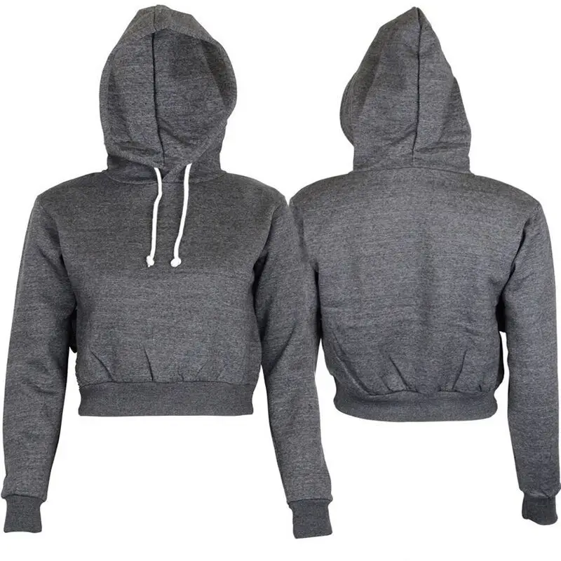 New Womens Solid Plain Hangover Crop Top Hooded Full length Sleeves Hoodie Sweatshirt