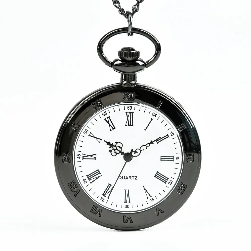 Black Single Shell Rome Retro Pocket Watch Classic Design Men'S Women'S Fashion Quartz Pocket Watch Creative Gift