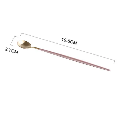 Gold-Long Spoon Набор столовых приборов из нержавеющей стали, столовые вилки, нож, десертные ложки, ложка для размешивания кофе, фруктовые ForksTableware, поставщик домашнего ресторана - Цвет: Gold-Long Spoon
