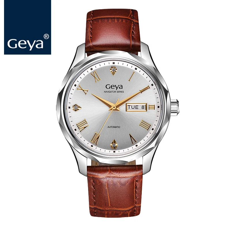 

Geya Japan Miyota8205 Men Mechanical Watch Fashion Waterproof Sapphire Crystal Clock Top Luxury Brown Fully Automatic Wristwatch