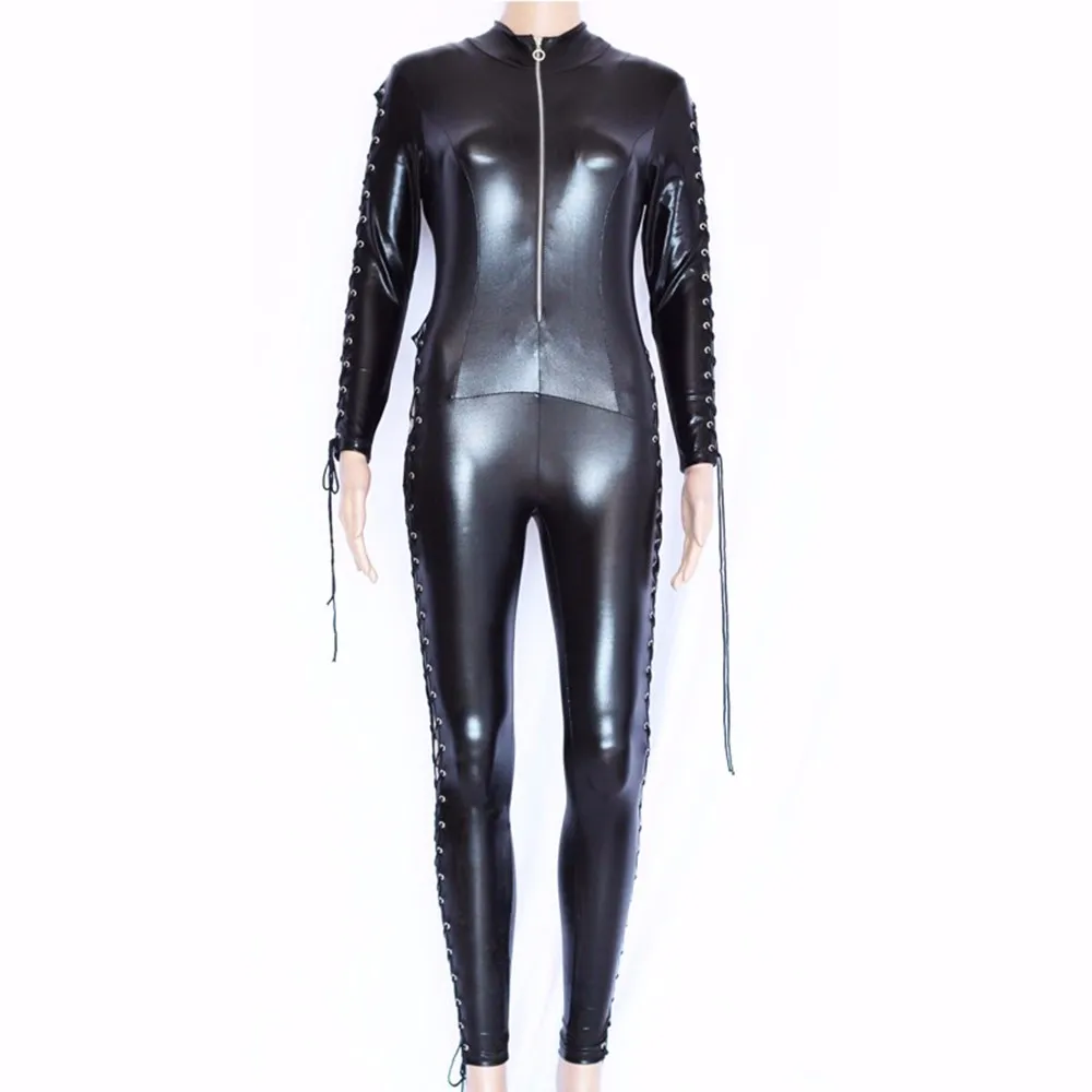 Женский комбинезон из искусственной кожи с открытой промежностью|bodysuit women