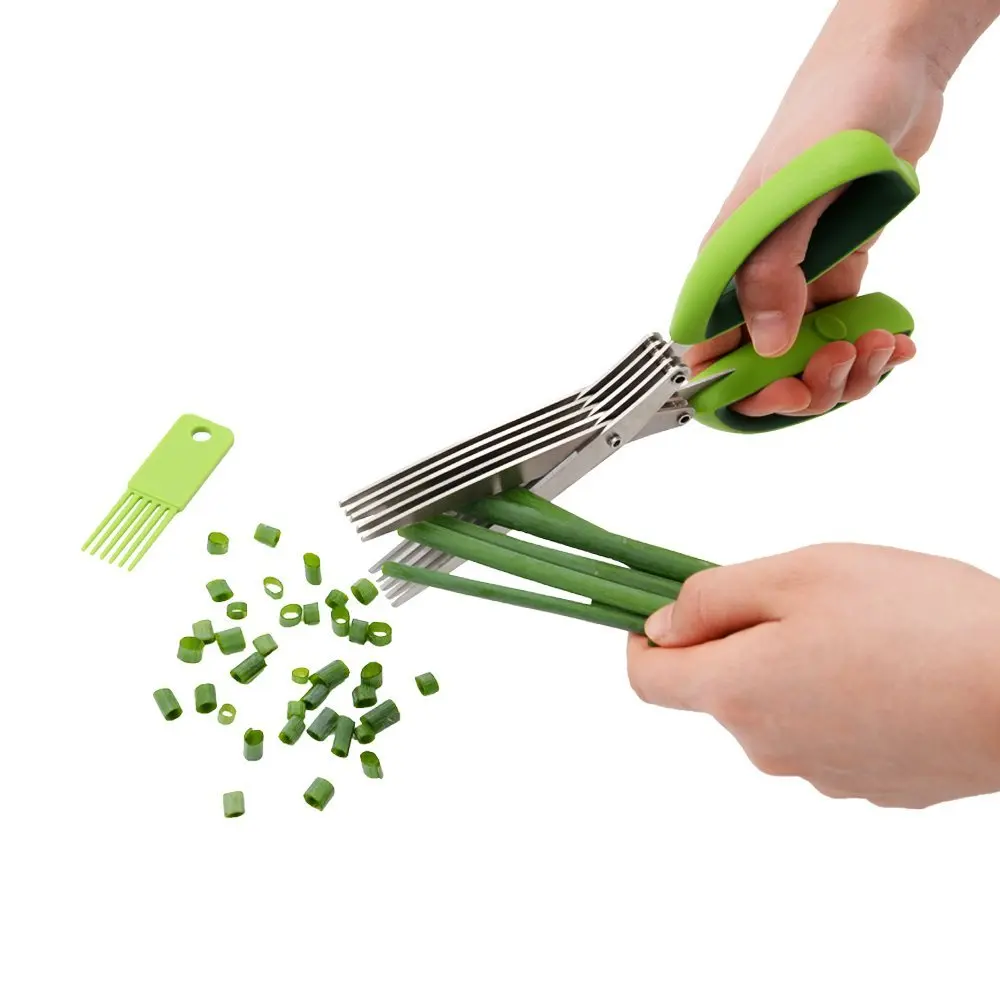 Травы Ножницы Нержавеющая сталь-многоцелевой Кухня сдвига с 5 лезвий и крышка