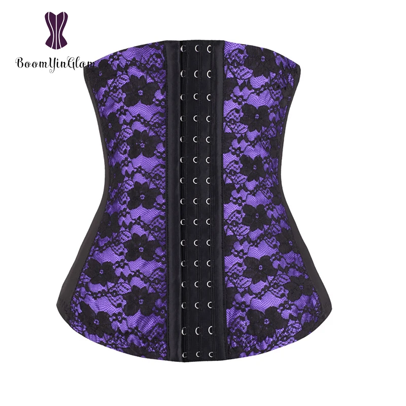 

Cheaper price red/pink/purple/beige color plus size waist trainer 10 steel boned floral lace waist cinchers corset 884A#