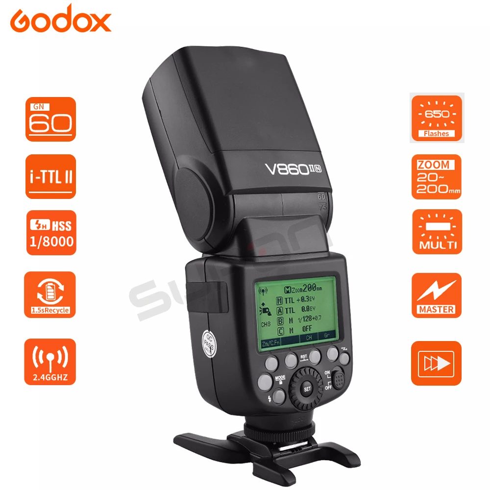 Вспышка Godox с литий ионным аккумулятором Speedlite 1/8000s GN60 i TTL HSS Xpro N триггер