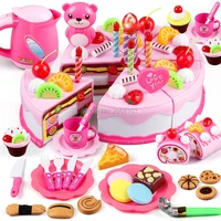 diy 37 80pcs cake toy food kitchen pretend play cutting fruit birthday toys cocina de juguete pink blue for kid gift educational