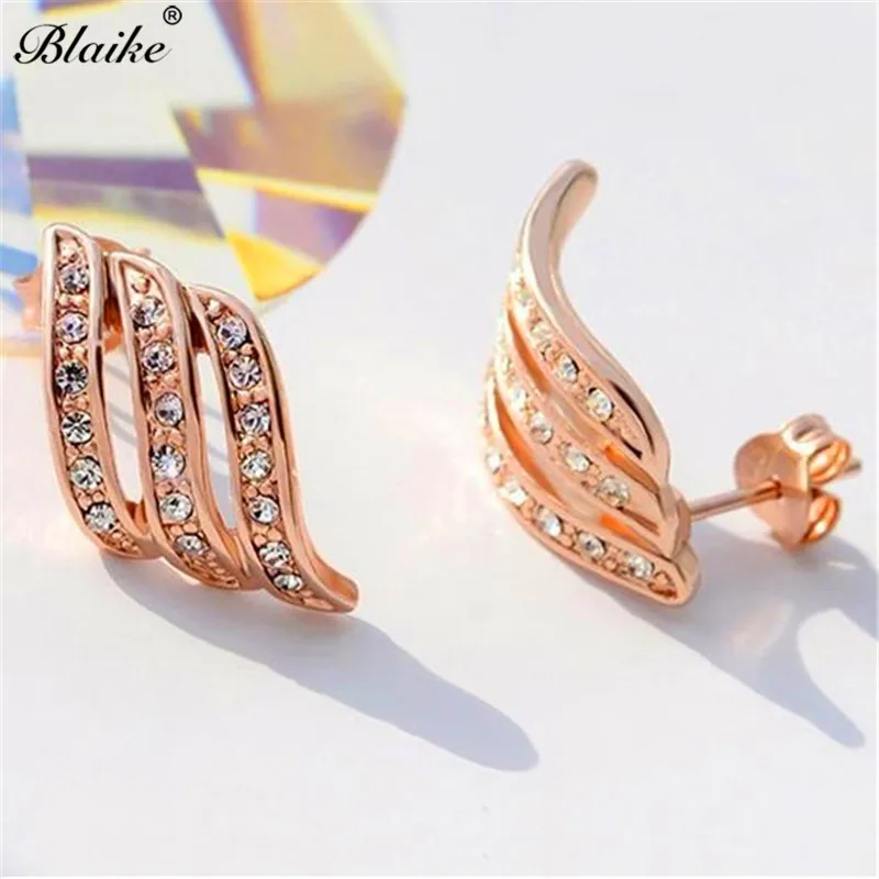 Blaike 2019 бутик ангельские крылья белые стразы серьги гвоздики для женщин