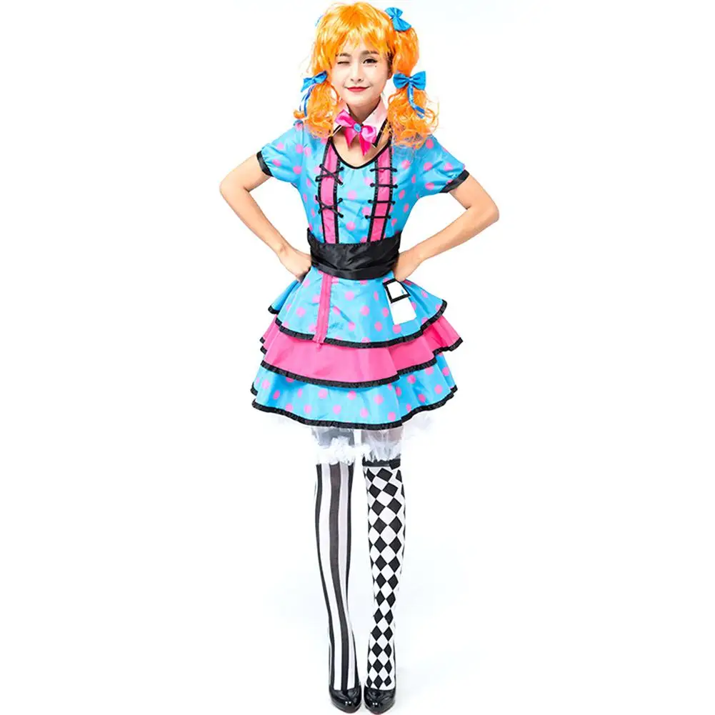 ZACOO Female Cosplay Dress Blue Points Costume Sweet Style for Stage Circus Performance Women For Beer Festival |