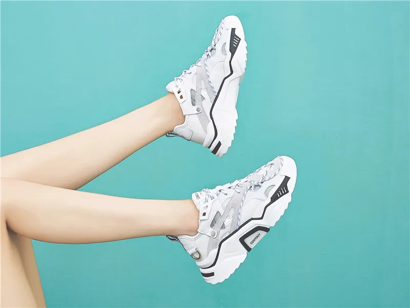 Повседневная Белая обувь; женские кроссовки на платформе; zapatos de mujer; модная брендовая обувь; chaussures femme; женская обувь из натуральной кожи; Цвет Черный