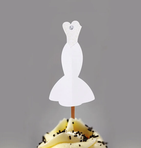 

rhinestone Wedding Dress Gown Cupcake Toppers bridal baby shower Bachelorette Party Decor cake toppr food picks