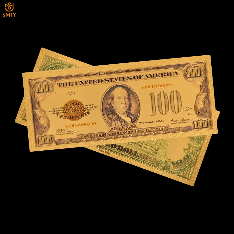Коллекция 1928 цветных банкнот США 100 долларов 24kin Позолоченные искусственные