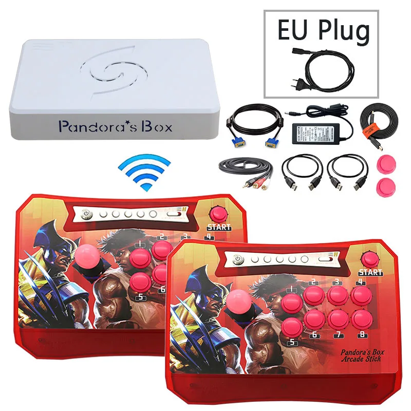 Pandora Box 6 1300 в 1 беспроводная Консоль 2 игрока беспроводной джойстик аркадный контроллер Джойстик может добавить 3000 игр fba mame ps1 3d - Цвет: 2P 2 red EU plug
