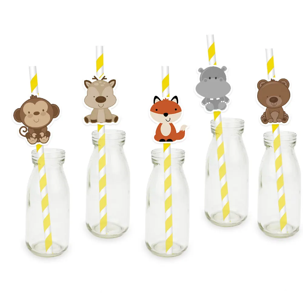 

Woodland Animals Theme Party Paper Straw 25PCS Birthday Party Decorations Supplies Paper Drinking Straws Event Supplies Fox Bear