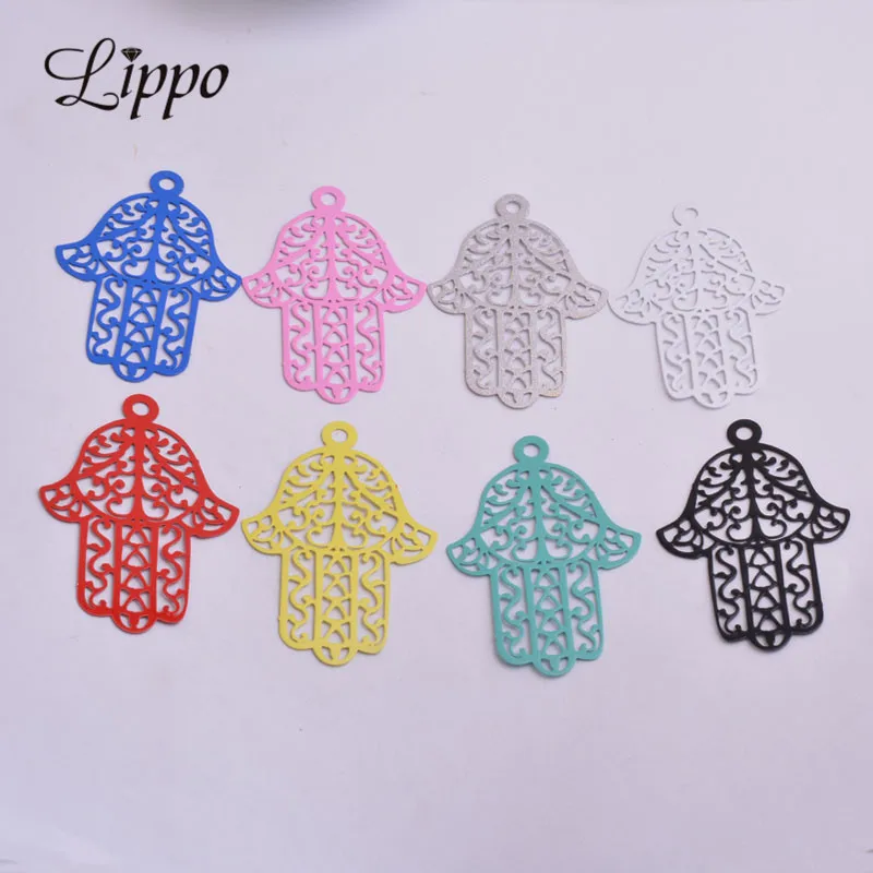 30pcs AB4428 Brass Gold Color Hand Charms Large Hyperbole Painted Filigree Pendants DIY Earrings Connectors Jewelry Materials