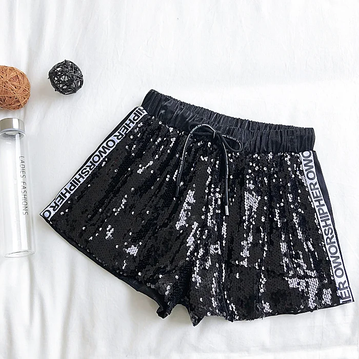 2019 New Fashion Summer Short Pants Casual Wear Sequins Letter Printing High Waist Shorts Women Skateboard Sexy Female | Женская одежда