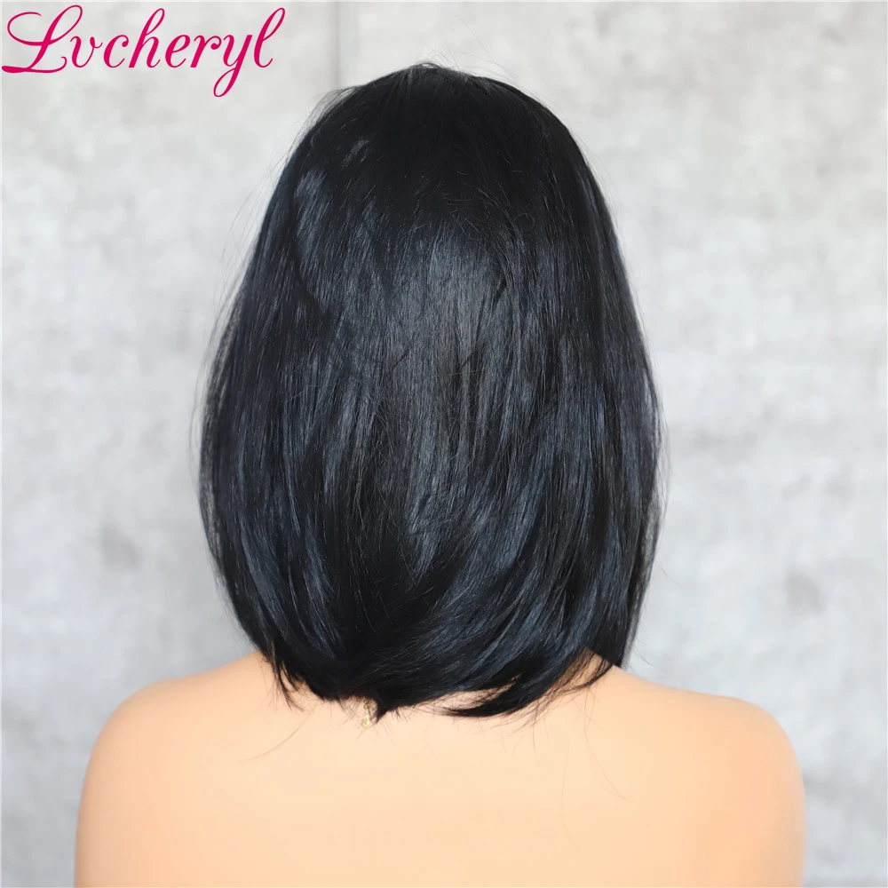 Короткие искусственные волосы Lvcheryl 13х6 черного цвета синтетические кружевные