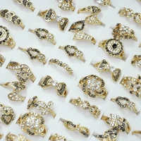 120pcs fashion full crystal rhinestone golden women ring mixed lots female anel jewelry lots top quality free shipping lr4053