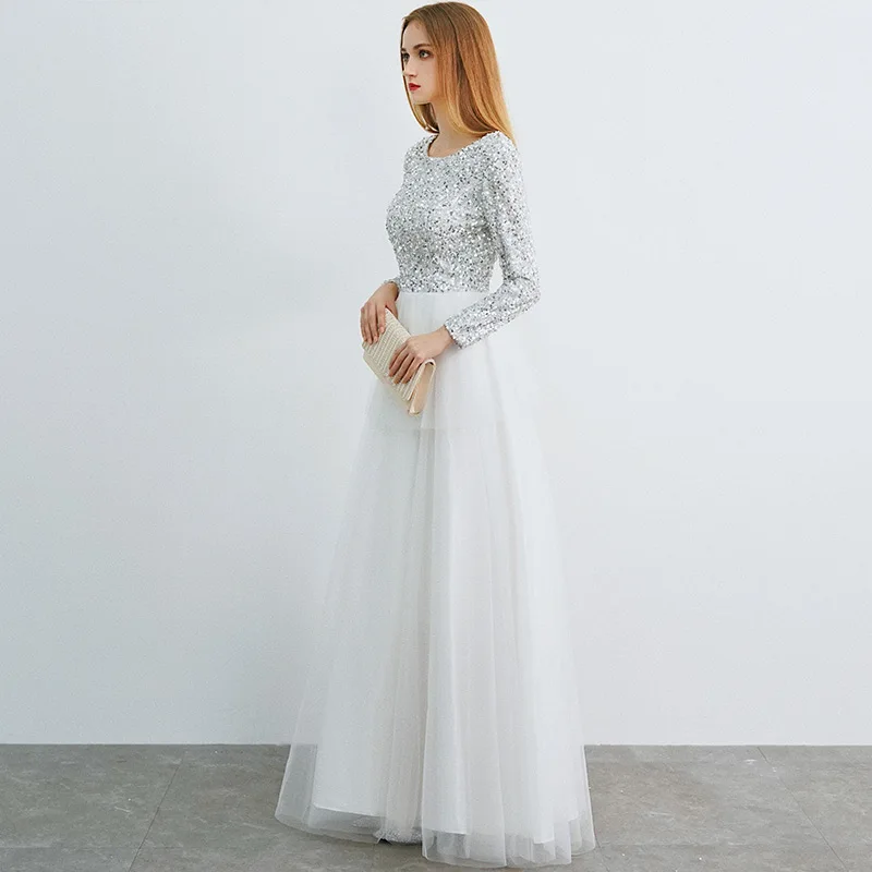 Женское вечернее платье с блестками SSYFashion белое элегантное бальное из мягкого