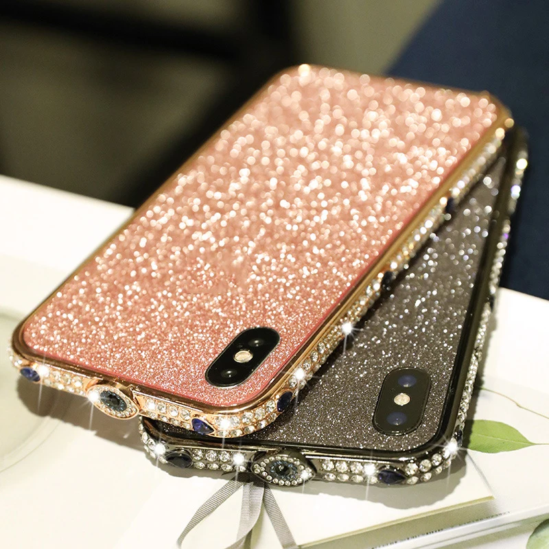 Luxury Bling Diamond Bumper on For Iphone XS XR XSMAX 8 7 6 6s plus Case Fashion Crystal Rhinestone Inlay Metal Frame Glitter