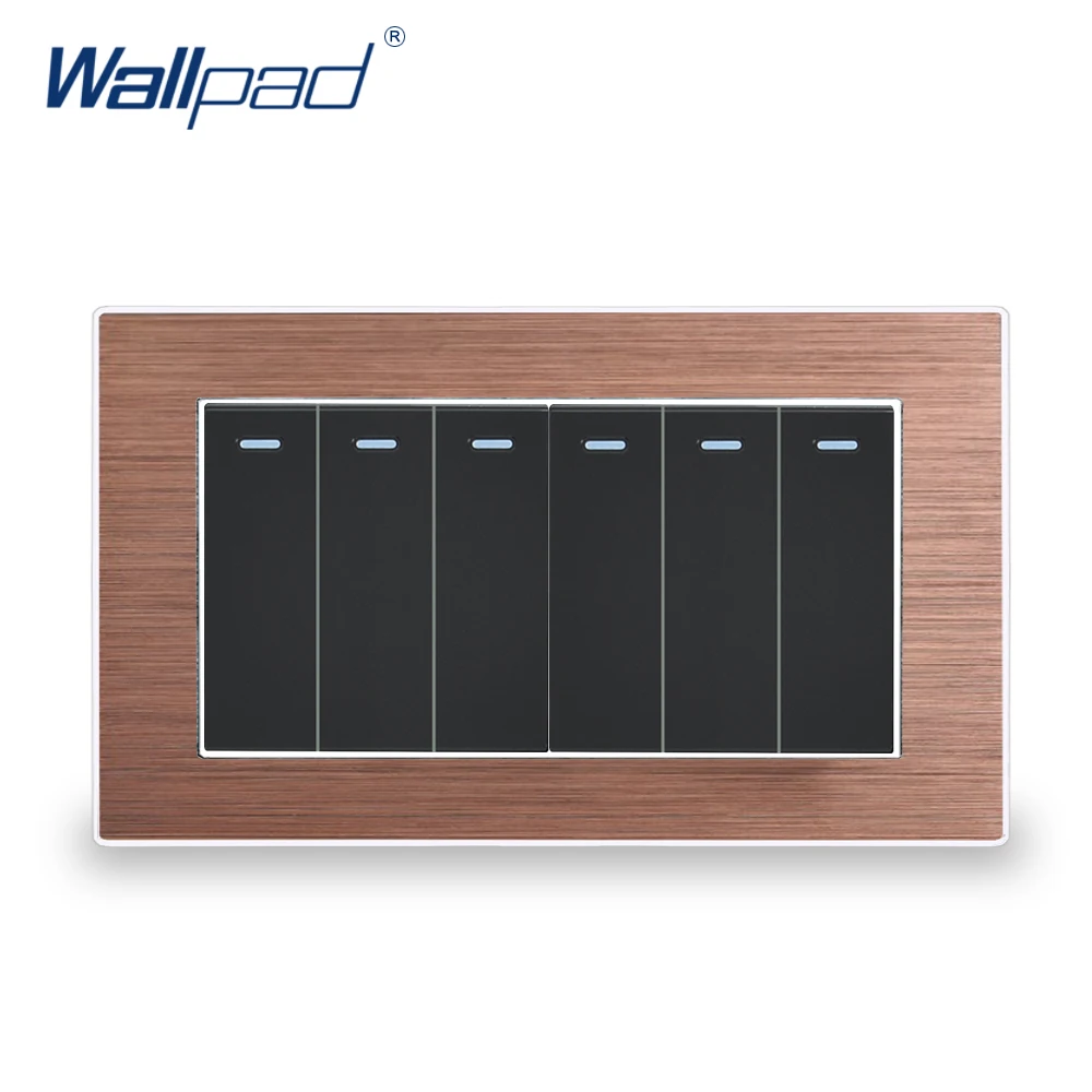 Brown 6 Gang 2 позиционный переключатель Wallpad люксовый настенный светильник переключатель атласная металлическая Панель с серебряной границы 146*86 мм рокер настенные - Цвет: Brown