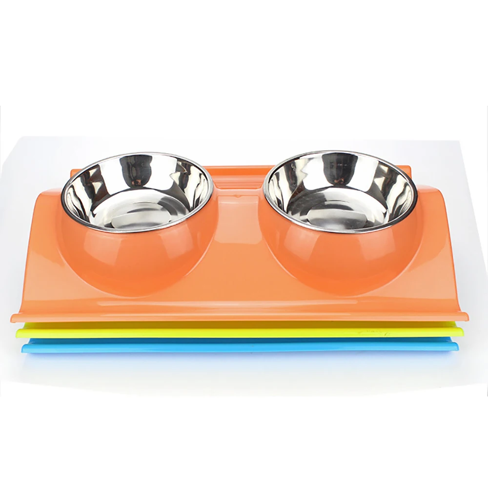 Нержавеющая двойная пищевая вода миска для кормления домашних животных собака