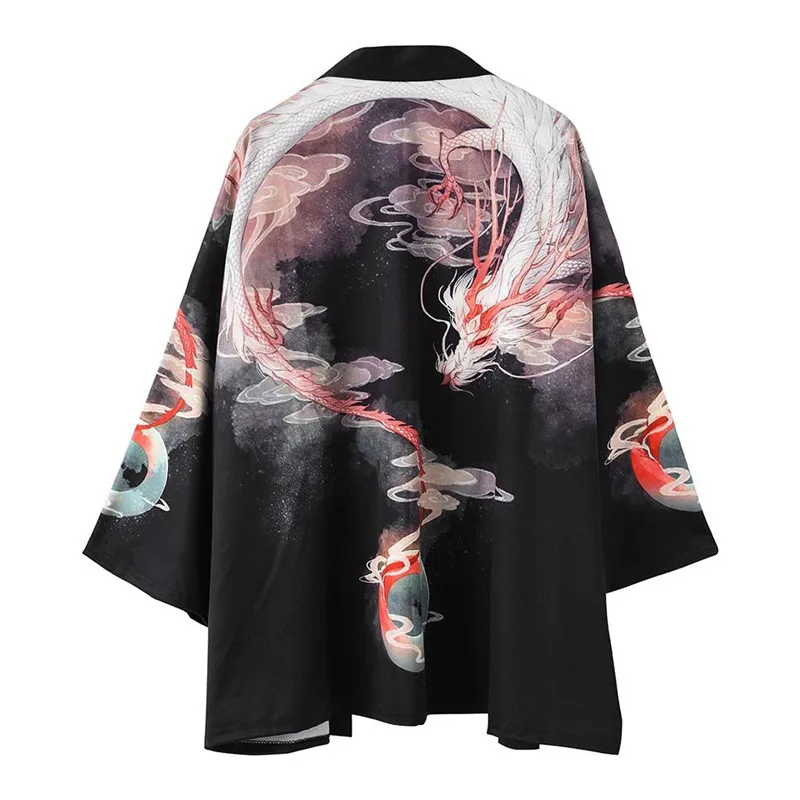 Japanese Kimono Men Bathrobe Print Dragon Sleepwear Big Size Man Long Sleeve Summer Robe 2019 Fashion Asian Harajuku Clothes