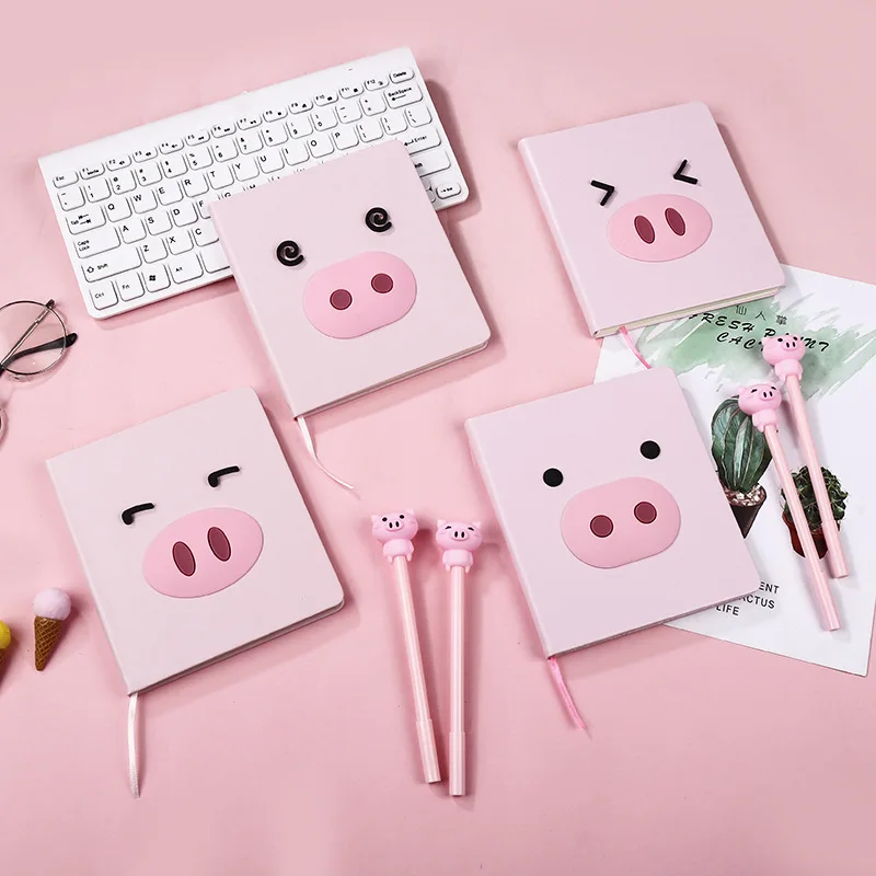Милый розовый цвет блокнот с ручкой набор мультяшных животных Kawaii свинья маленький блокнот бумажный блокнот друзья дети подарок школьные канцелярские принадлежности