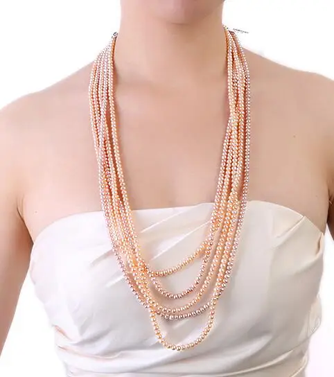 Five-Strand 4x5mm Natural pink Freshwater Pearl Necklace 30 30.5 31 32 33inch | Украшения и аксессуары