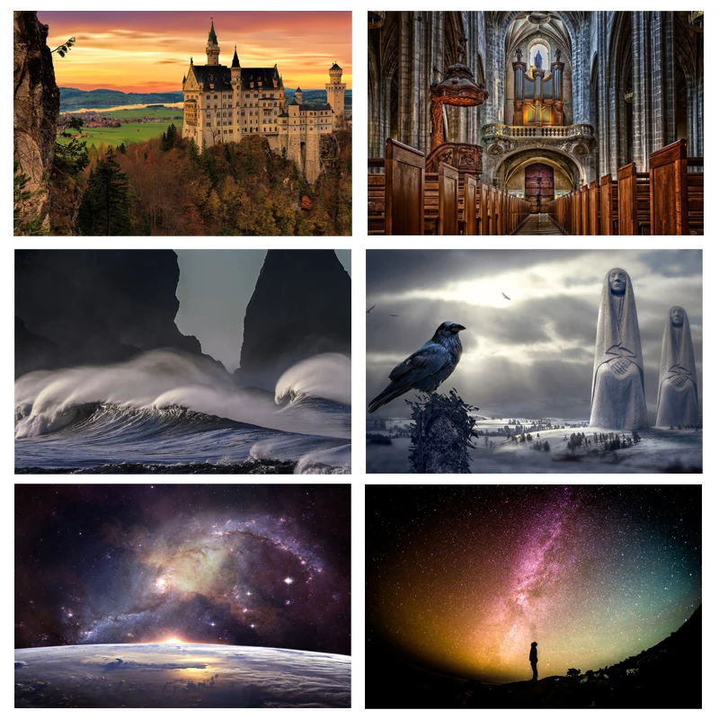 Круглый дрель 5D алмазная картина Прекрасный Замок Пейзаж Вышивка крестиком