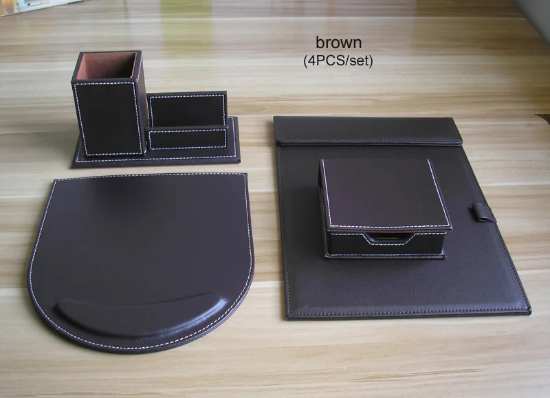 brown 4PCS set K225 Офисный органайзер для канцелярских принадлежностей Набор для хранения ручки держатель A4 папка для документов для конференций коробка для ручек коврик для мыши карта подставка бумажная упаковка - Цвет: brown 4PCS set K225