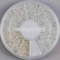 2mm 3mm 4mm 3 sizes half round white pearl beads nail rhinestone wheel nail art decoration beauty tools jewellery