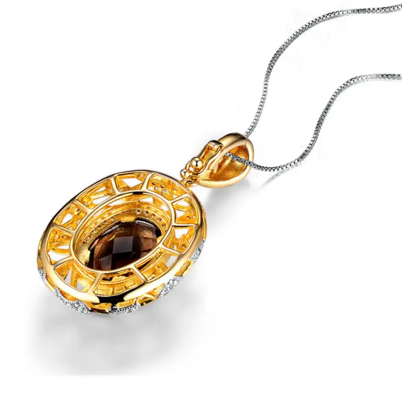 Дымчатый Кварц ПРИРОДНЫХ ожерелье позолоченный с кулоном 2017 последние стиль