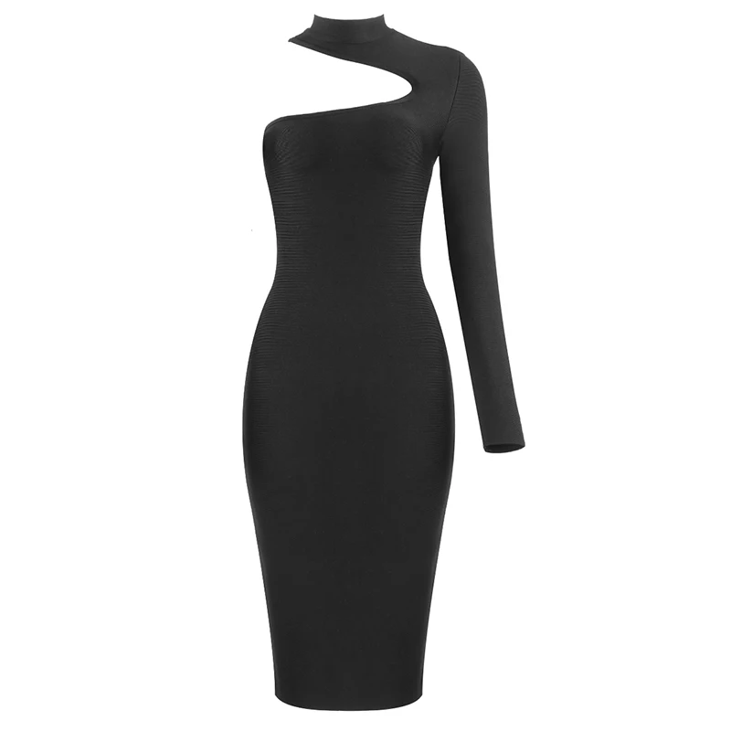 Женское сексуальное модное платье с одним длинным рукавом на одно плечо черное