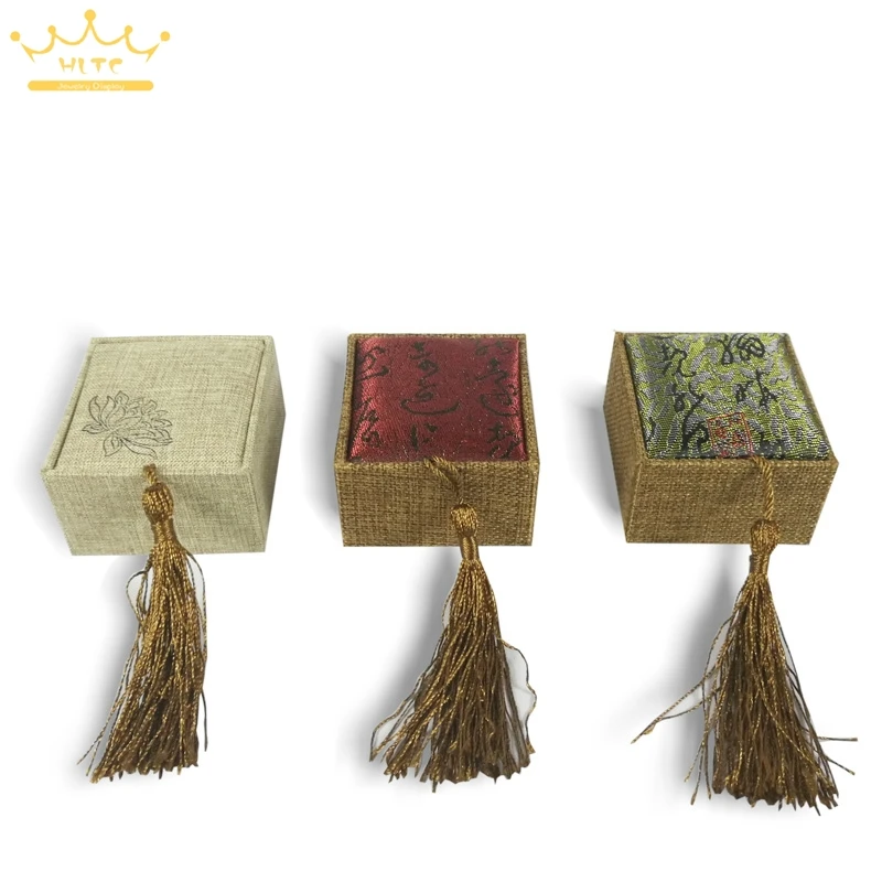 3 цвета коробка для колец льняная Подарочная ювелирных изделий чехол хранения 6*6